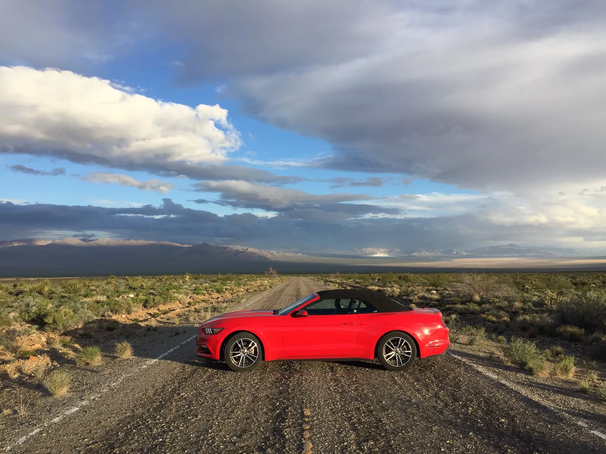 A Ford Mustang in the Mojave desert