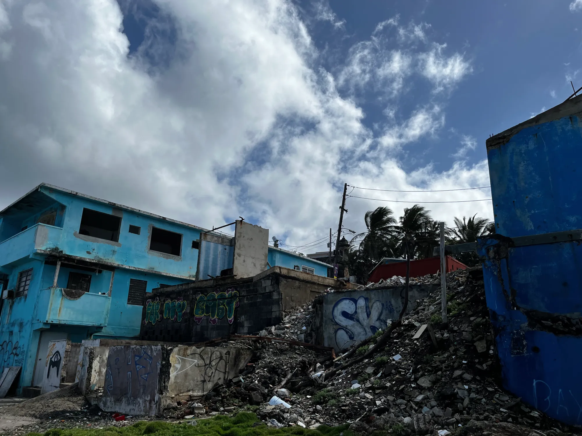 Buildings destoryed by the hurricane in San Juan, Puerto Rico